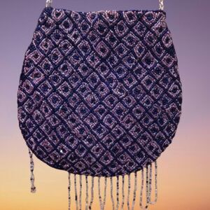 y2K Purple and Blue Patterned Beaded Mini-Satchel